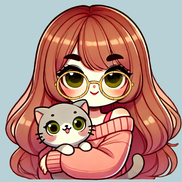 This is Kaisa's self-portrait. Anime-style picture of a read-hair girl with a grey cat.