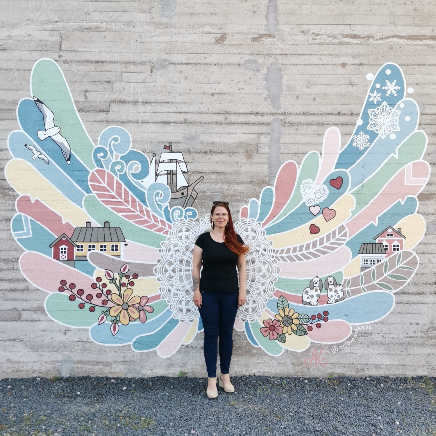 Colorful wings mural