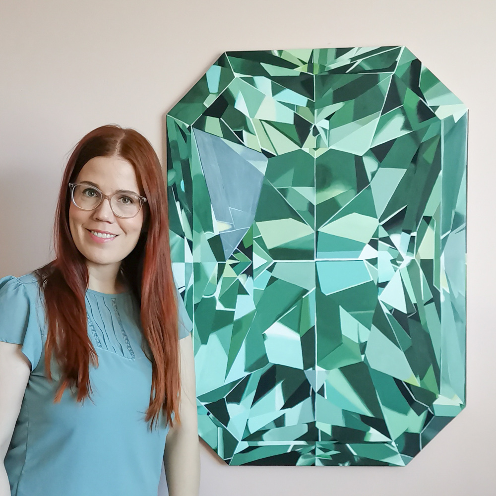 Painting of a emerald cut green sapphire
