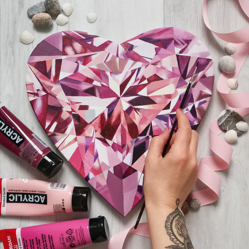 Pink heartshape diamond acrylic painting
